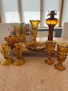Selection of amber vintage and antique glass
