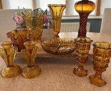 Selection of amber vintage and antique glass