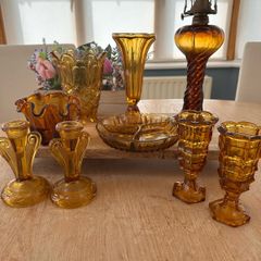 Selection of amber vintage and antique glass