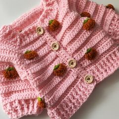 Handmade pumpkin baby cardigan
