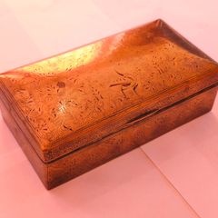 Vintage Antique Brass Embossed Art Deco BoxWood Lines Trinket Money Cigarette Box