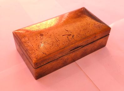 Vintage Antique Brass Embossed Art Deco BoxWood Lines Trinket Money Cigarette Box