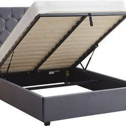 Madison Ottoman 4'6" Bed Grey Velvet Fabric
