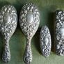 Antique Silver Plated Set Dresser Set Art Nouveau Style Floral Repousse Hair Brush Clothes Brushes  4 Pieces Image 2