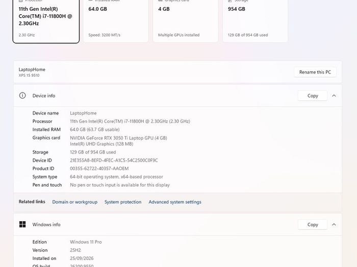 Dell Xps 15 9510 I7/ 64gb Ram / Rtx 3050 Ti