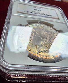 1904 O Morgan Silver Dollar Stunning Rainbow Toned Gem NGC