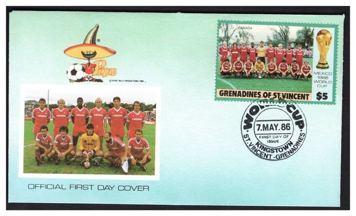 1986 St Vincent First Day Cover for Mexico Football (FIFA) World Cup 86 Featuring Canada Team First Day Cover (FDC). Cover Code 01-0871