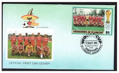 1986 St Vincent First Day Cover for Mexico Football (FIFA) World Cup 86 Featuring Canada Team First Day Cover (FDC). Cover Code 01-0871