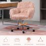 Faux Fur Computer Desk Chair, Vanity Chair with Adjustable Height, Swivel Wheels for Office, Bedroom, Pink Image 9