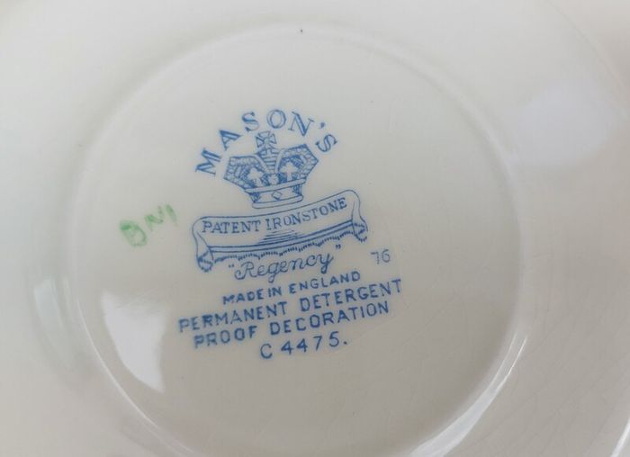Beautiful and Rare Masons Patent Ironstone Set of Six Straight Sided Coffee/Tea Cup and Saucer Duos in the Regency Pattern, Circa 1950