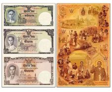 2007 Thailand Uncut Banknotes ( 3 PCS In 1 Sheet ) , Real Original Uncut Notes for Collection, Note, 80th Anniversary