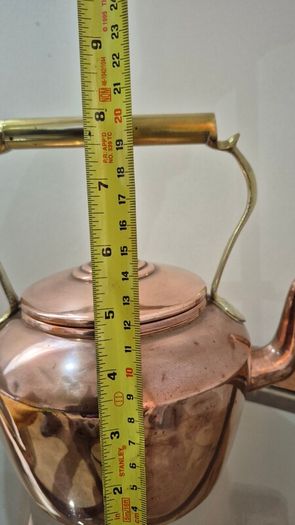 Beautiful Vintage Copper Kettle & Antique Handmade Dovetailed Ladle Set