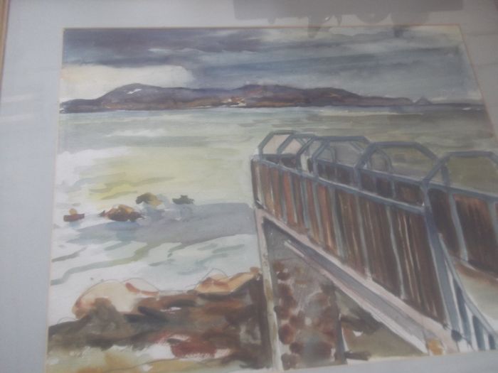 a large water colour of view of howth from sa;thill by  OISIN ROCHE