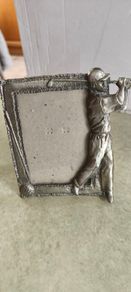 GOLF PHOTO FRAME, Golfer Picture Frame with 3D Man Male Golfer, R.O.C. Silver Metal Golfing Picture Frame, 3-1/2 x 5 inches Embossed Golfer Frame