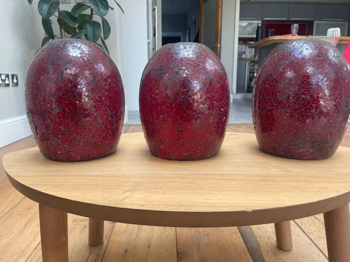 3 x Red Crackle Effect Glass Lamp Shades