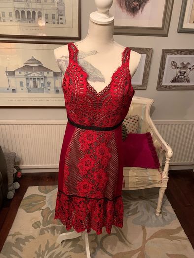 Three Floor Dress in Red lace, perfect condition , UK 12.