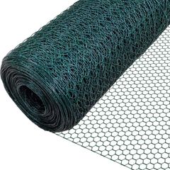 Chicken Wire Mesh Roll, PVC Coated Hexagonal Wire Mesh Fencing, Wire Poultry Netting, 1m x 25m, Hole Size: 25mm, Green (FREE POSTAGE)