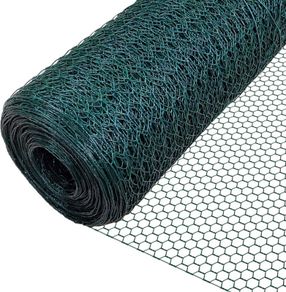 Chicken Wire Mesh Roll, PVC Coated Hexagonal Wire Mesh Fencing, Wire Poultry Netting, 1m x 25m, Hole Size: 25mm, Green (FREE POSTAGE)