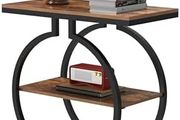 Narrow End Table 3-Tier Round Side Table with Geometric O-Shaped Base Industrial Small Sofa Table