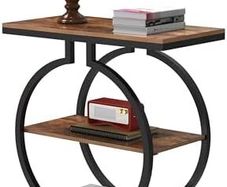 Narrow End Table 3-Tier Round Side Table with Geometric O-Shaped Base Industrial Small Sofa Table