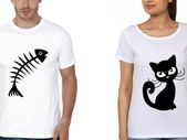 Cat And Fish Love Couple T-shirts Great Gift Present For Valentines Day Idea