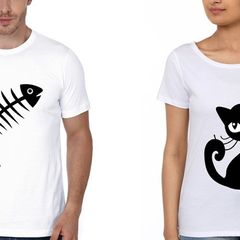 Cat And Fish Love Couple T-shirts Great Gift Present For Valentines Day Idea