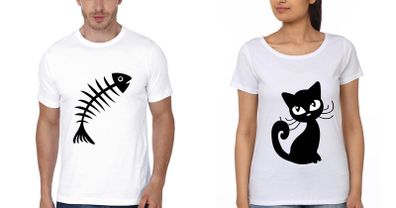 Cat And Fish Love Couple T-shirts Great Gift Present For Valentines Day Idea