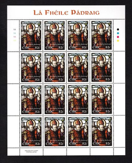 2010 Ireland St Patrick's Day (St. Patrick's Cathedral, Co. Armagh) Commemorative Stamps Sheetlet Plate 1A1A1A1A Mint Never Hinged (MNH)