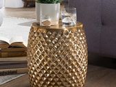 Side Table 32 x 42 x 32 cm Aluminium Oriental Round Flat Hammered Metal Design Living Room Table Modern Shelf Table Indian Telephone Table Small