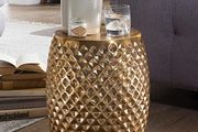 Side Table 32 x 42 x 32 cm Aluminium Oriental Round Flat Hammered Metal Design Living Room Table Modern Shelf Table Indian Telephone Table Small