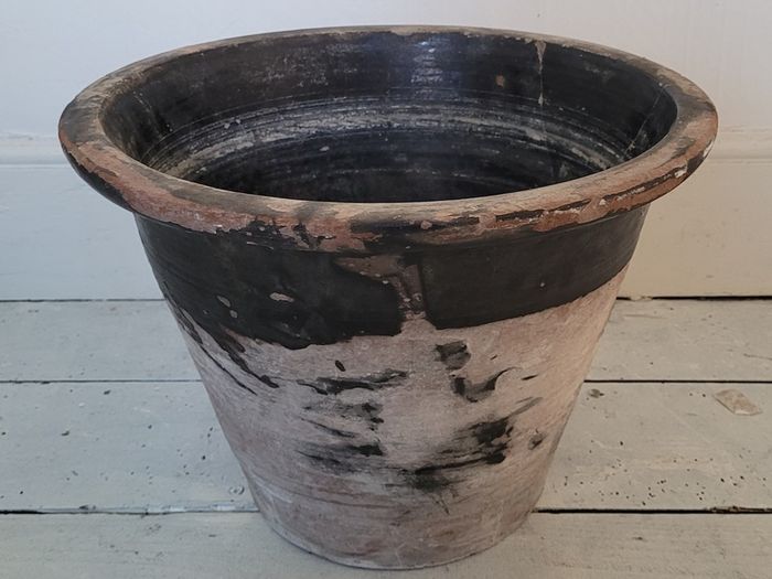 Antique glazed terracotta dairy bowl