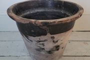 Antique glazed terracotta dairy bowl
