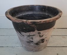 Antique glazed terracotta dairy bowl