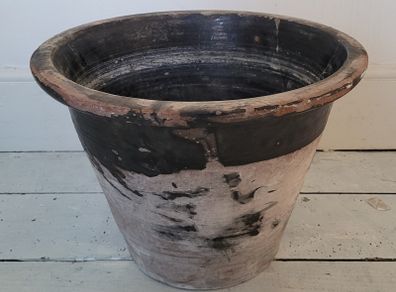 Antique glazed terracotta dairy bowl