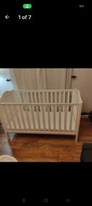 White Baby Cot with mattress with removable washable mattress protector