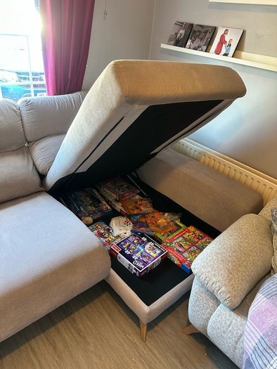 Large sofa, L shape with storage & single chair, all reclining