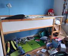 ikea kids bed with led lights, storage at end and mattresses
