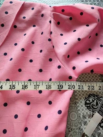 Vintage 1980s 50s style Pink Navy polkadot peplum dress Size M Postage included