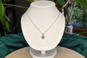 Sterling Silver 925 Round Solitaire Pendant Necklace with Pink/Purple Stone Halo