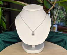 Sterling Silver 925 Round Solitaire Pendant Necklace with Pink/Purple Stone Halo
