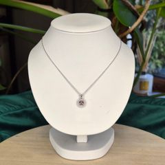 Sterling Silver 925 Round Solitaire Pendant Necklace with Pink/Purple Stone Halo