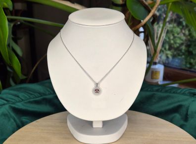 Sterling Silver 925 Round Solitaire Pendant Necklace with Pink/Purple Stone Halo