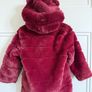 Girls F F Faux Fur Hooded Coat Age 2 to 3 Years Burgundy Berry Image 2
