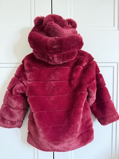 Girls F F Faux Fur Hooded Coat Age 2 to 3 Years Burgundy Berry