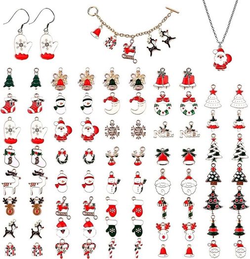 MASSIVE SALE 84P Christmas Enamel Gold Charms for Jewelry Making, Assorted Gold Charms for Christmas Snowflake Snowman Tree Hat DIY Necklace Bracelet Earrings Making Crafting Decoration