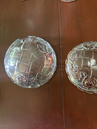 Vintage Riccardo Glass Lidded Dish, Floral Embossed Lattice Design
