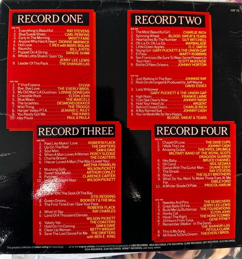4 record box set. 75 million sellers in vg+ condition. Elton John Otis redding T rex David Essex the Riggs plus many more. See pictures