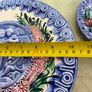 Vintage French Majolica Putti pottery plate, Barbotine, cherubs, musical, musicians, angles, pre loved, hanging, glass glazed, floral, round. --large plate  40.00 euro 27CM. diamter. -- small one 20.00 euro each . 14.5 CM. diamter    all set of 4 for  90. Image 3