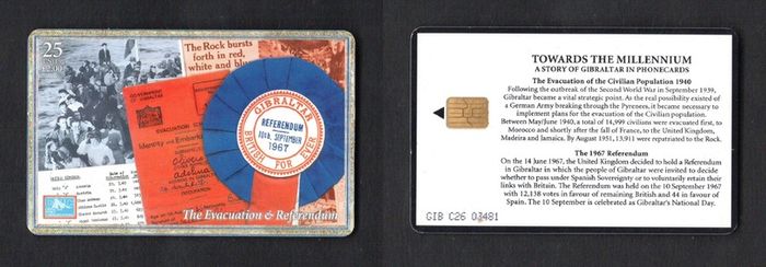 2000 Gibraltar 25 unitThe Evacuation & Referendum (Gemplus - GEM5 (Red)) Phonecard