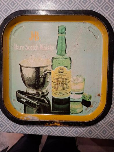Antique J&B Rare Scotch whiskey metal tray